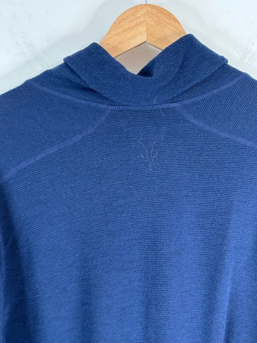 Ibex Merino Wool Sweater Mens Large Blue Shawl Collar Button Henley Made in USA
